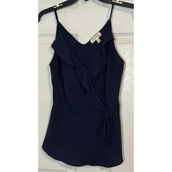 Monteau Navy Blue Ruffle Tank Top - Picture 1 of 5